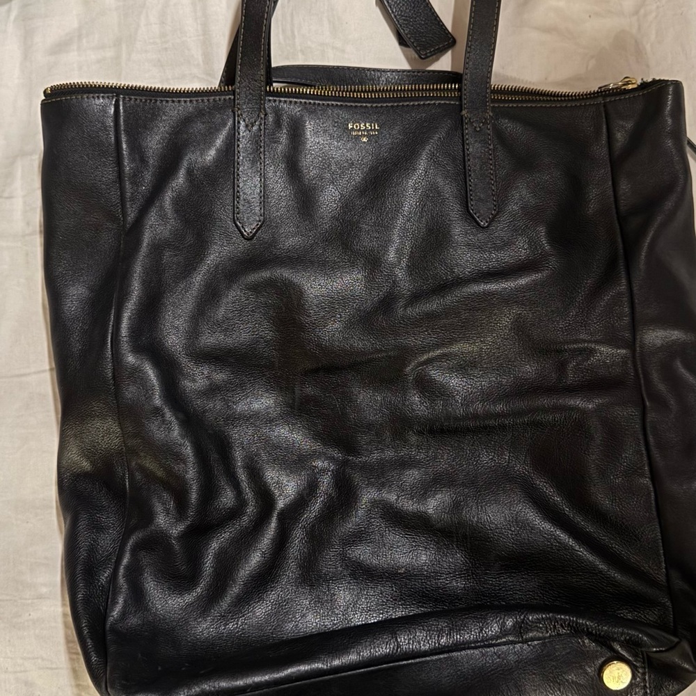 Fossil Black Leather Tote Bag